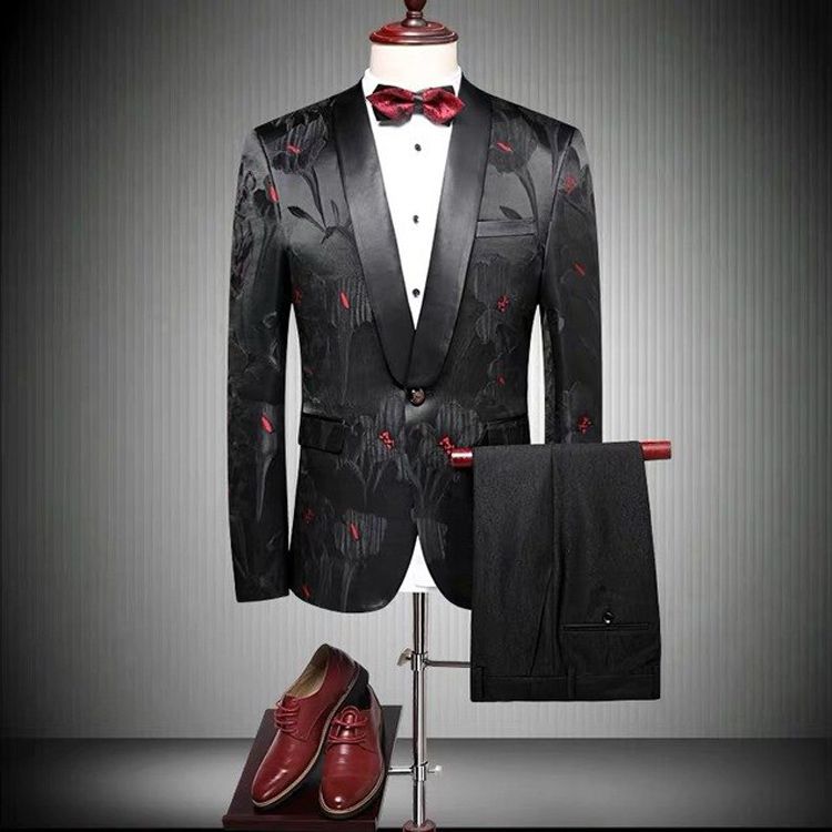 New 2019 Design Mens Wedding Tuxedos Stylish Embroidery Royal