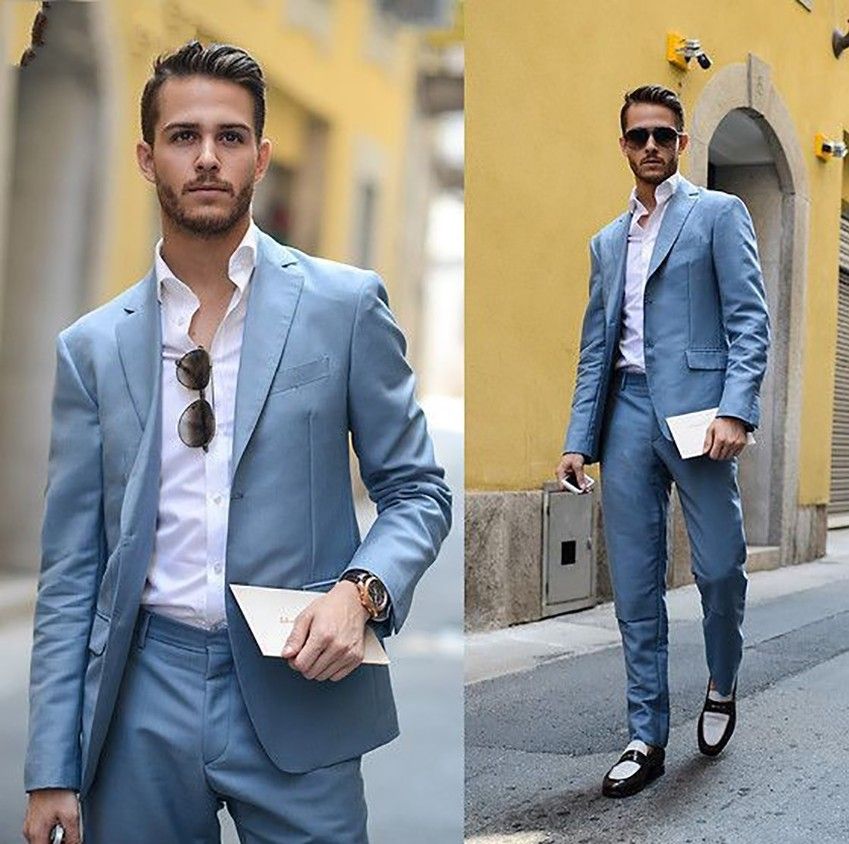 Traje de hombre azul claro Último diseño de pantalón de traje Trajes boda para