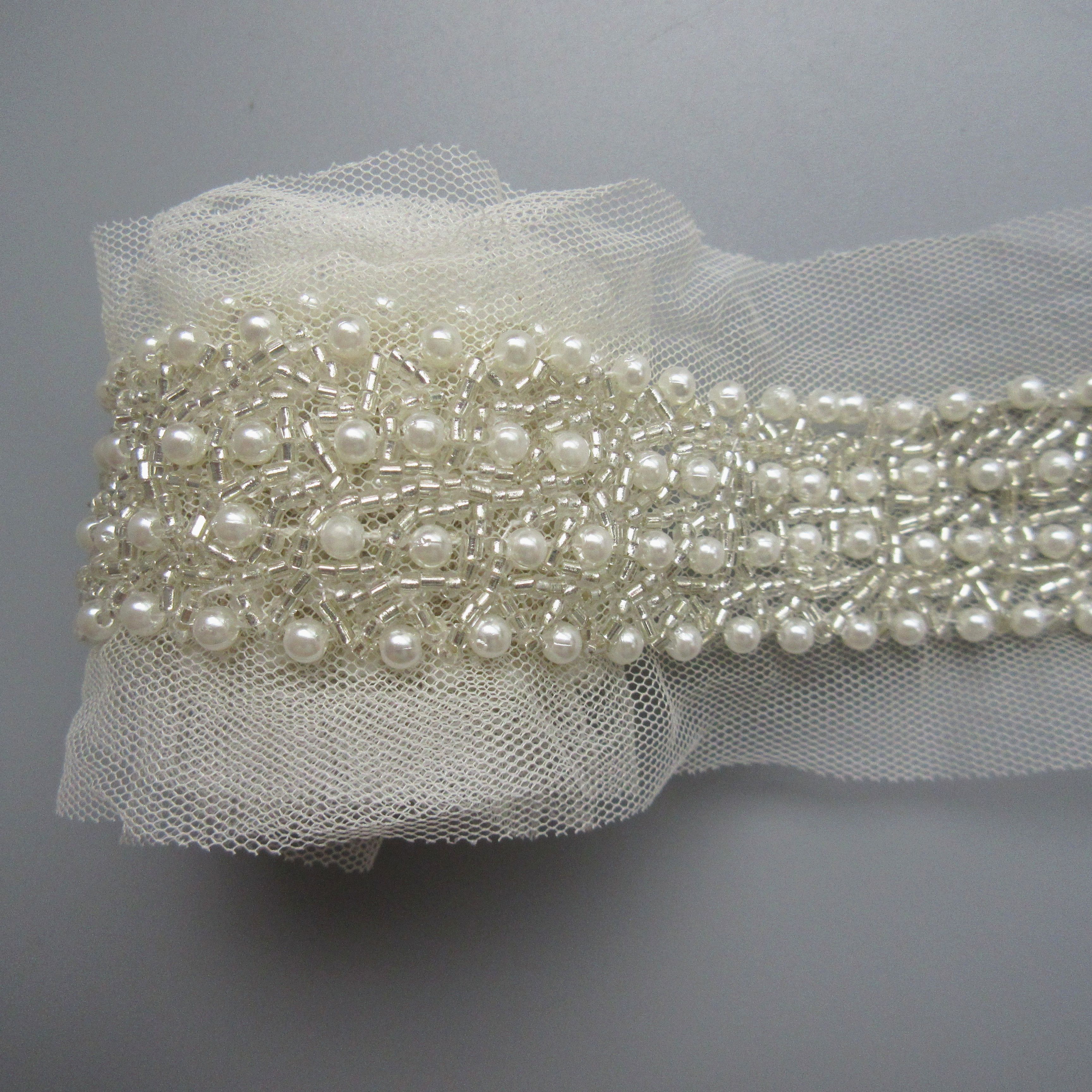 2020 1 Yard Pearl Beads Decorative Lace Trim Ribbon Mesh Edge 3 Cm