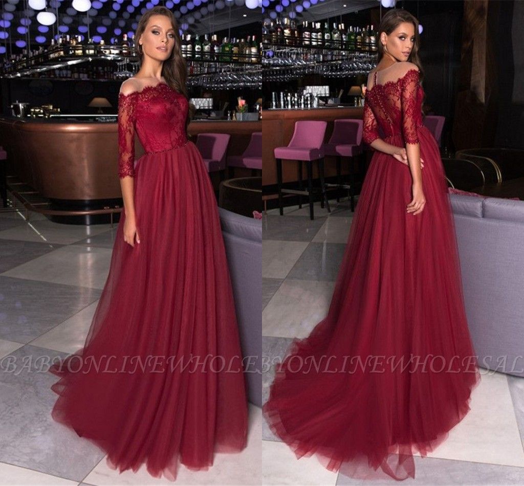 Burgundy Off Shoulder Prom Dresses 