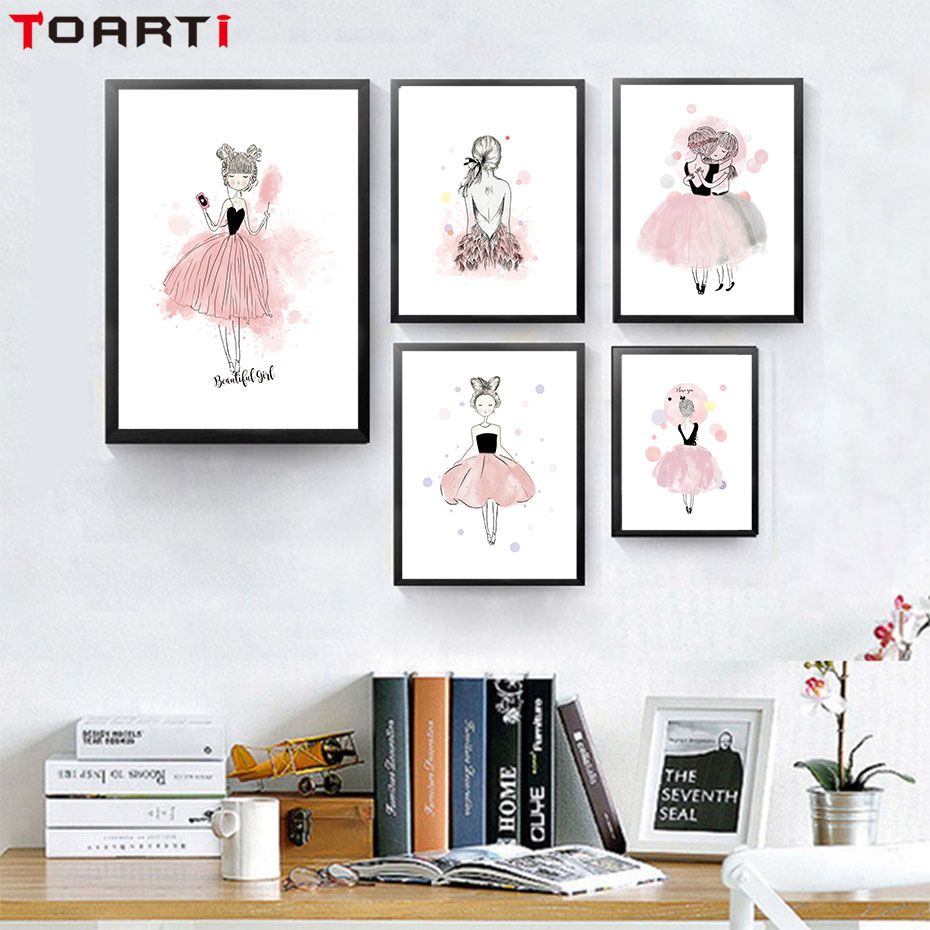 2020 Watercolor Pink Little Fairy Canvas Painting Wall Art Print Poster Nordic Style Girls Wall Picture Kids Children Room Decor From Georgen 22 85 Dhgate Com