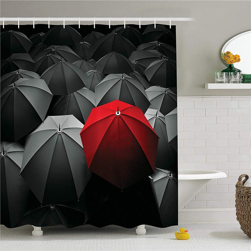 red and black shower curtain
