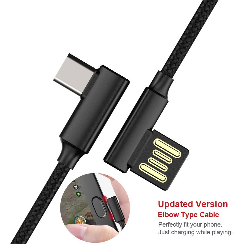 Type C Data Cable USB Double Sided Blind Plug 90 Degree Double Bend Game Fast Charge Cable 1.2M