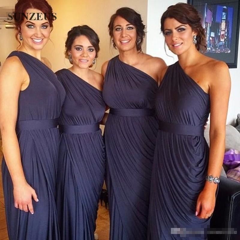 2019 Custom Made One Shoulder Bridesmaid Dresses Ruched Split Side