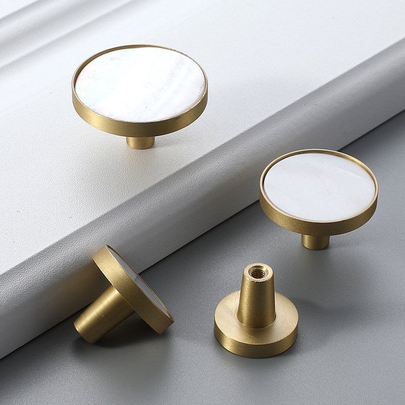 Minimalism Decorative Solid Brass Cabinet Knobs Handles White Shell
