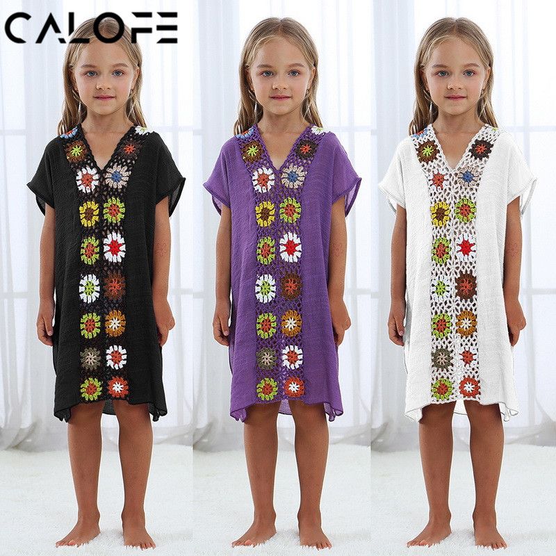 Vestido largo de playa para 2018 Traje de baño para niños Patchwork de Playa blanca Túnica Traje de baño Ropa de playa Niñas Vestidos de baño de baño