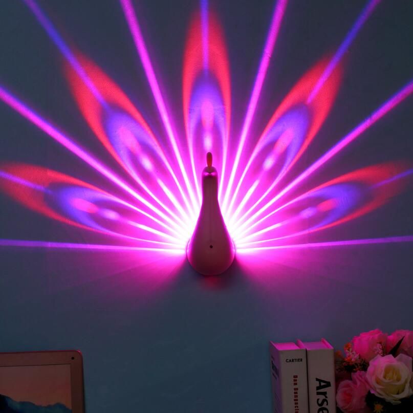 Creative Led Peacock Night Light Wall Projection Lamp For Bedroom Bedside Background Channel Staircase Romantic Lights Home Decoration Crazy Gifts