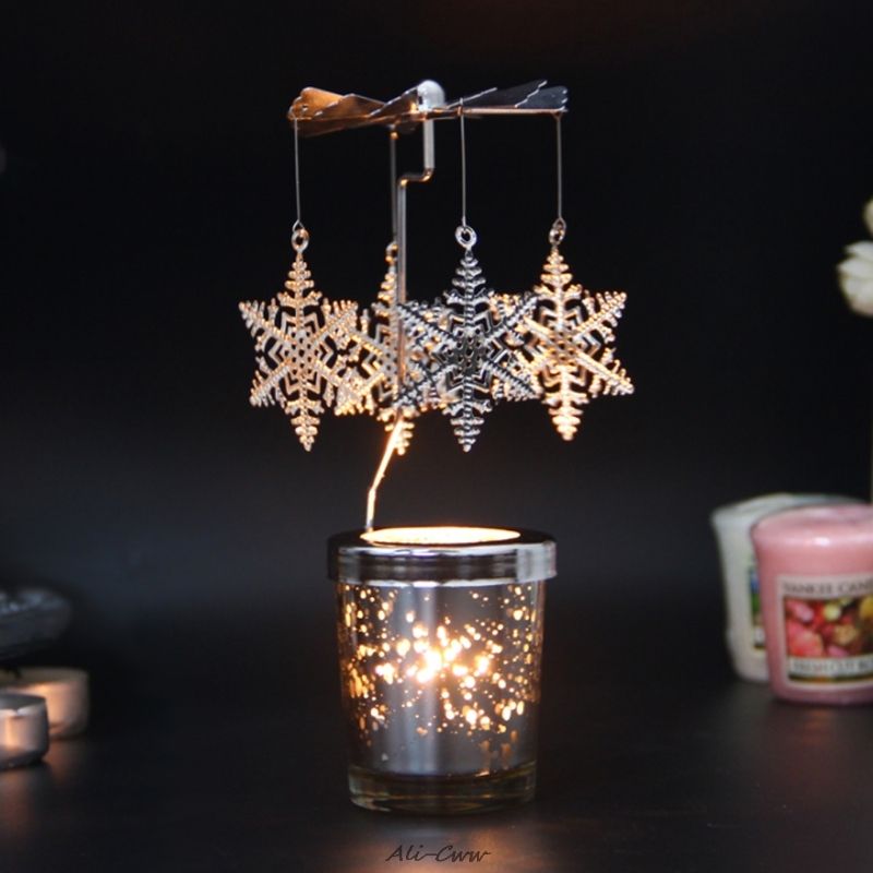 Rotating Spinning Tea Light Candle Holder Candlestick Xmas Gifts Party