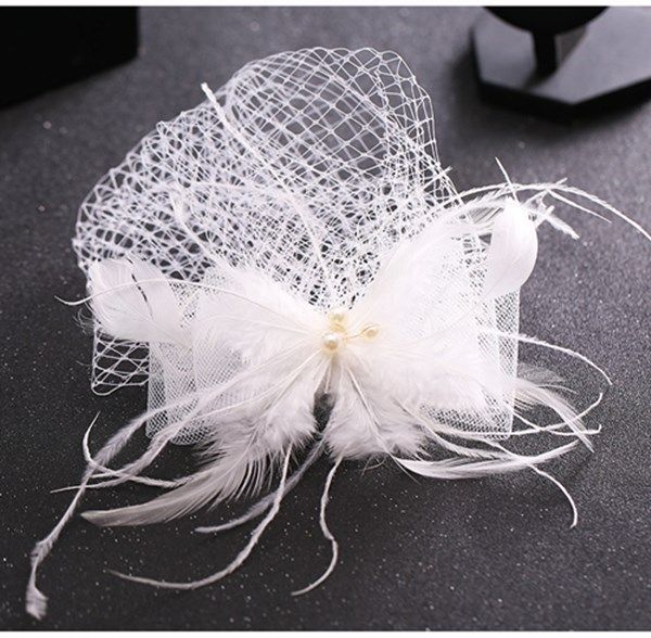 New Bride Bow Hairpin Veils Korean Handmade White Feather Veil