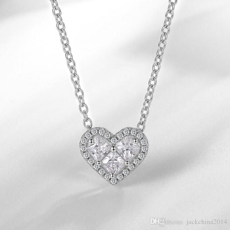 Princess Cut Solitaire Heart Pendant Sterling Silver Mini Charm Necklace Valentines