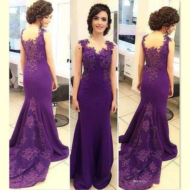 batas de soirée Vestidos de fiesta morados Sirena Turquía Vestidos de con apliques