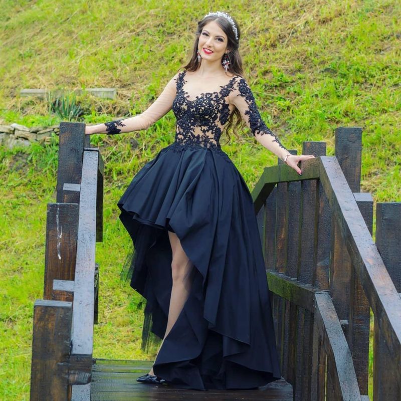 Compra 2020 Vestidos De Boda Nuevo Alto Bajo Negro Gótico Con Manga Larga  Escarpada Atractiva Tapa Del Cordón Trasero Largo Corto Delantero Vestido  Color Negro Barato | Entrega Rápida Y Calidad | Es.Dhgate