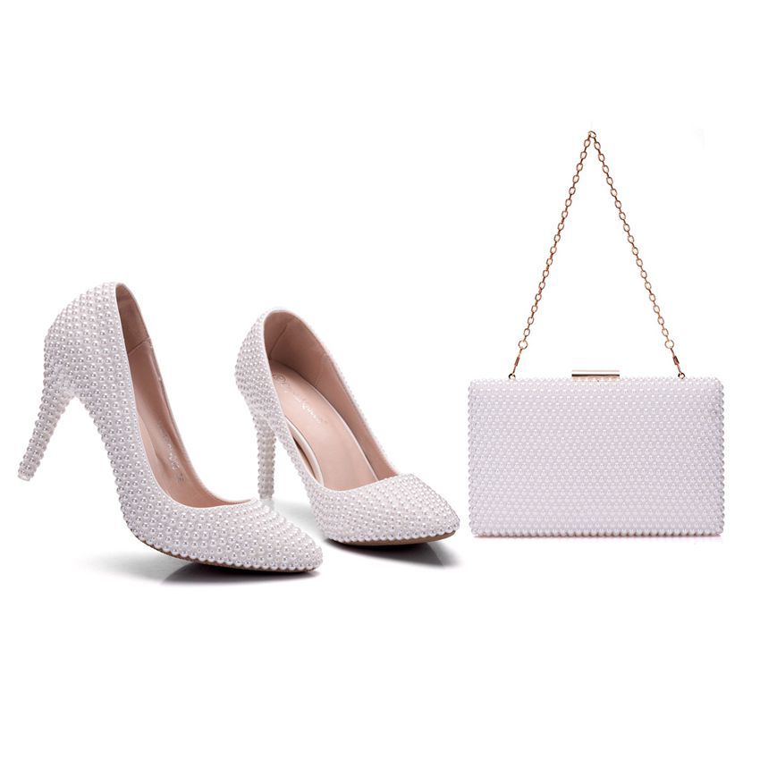 Pearl White Womens Wedding Pumps High Heel Wedding Shoes Bridal