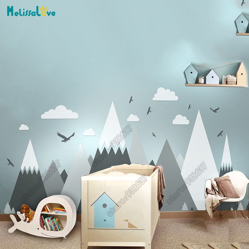Acheter Pas Cher Grand Bebe Chambre Decalque Aventure Theme Decor Enorme Montagne Nuage Oiseau Chambre Denfant Amovible Vinyle Autocollant Mural Jw373 Du 71 95 Fr Dhgate