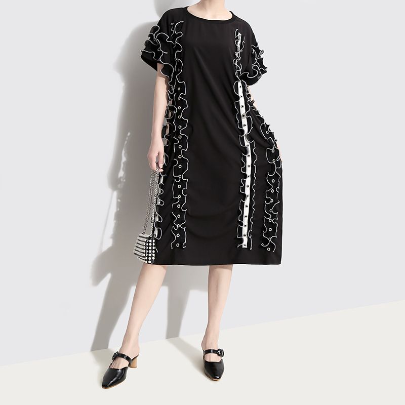 black straight dress with sleeves