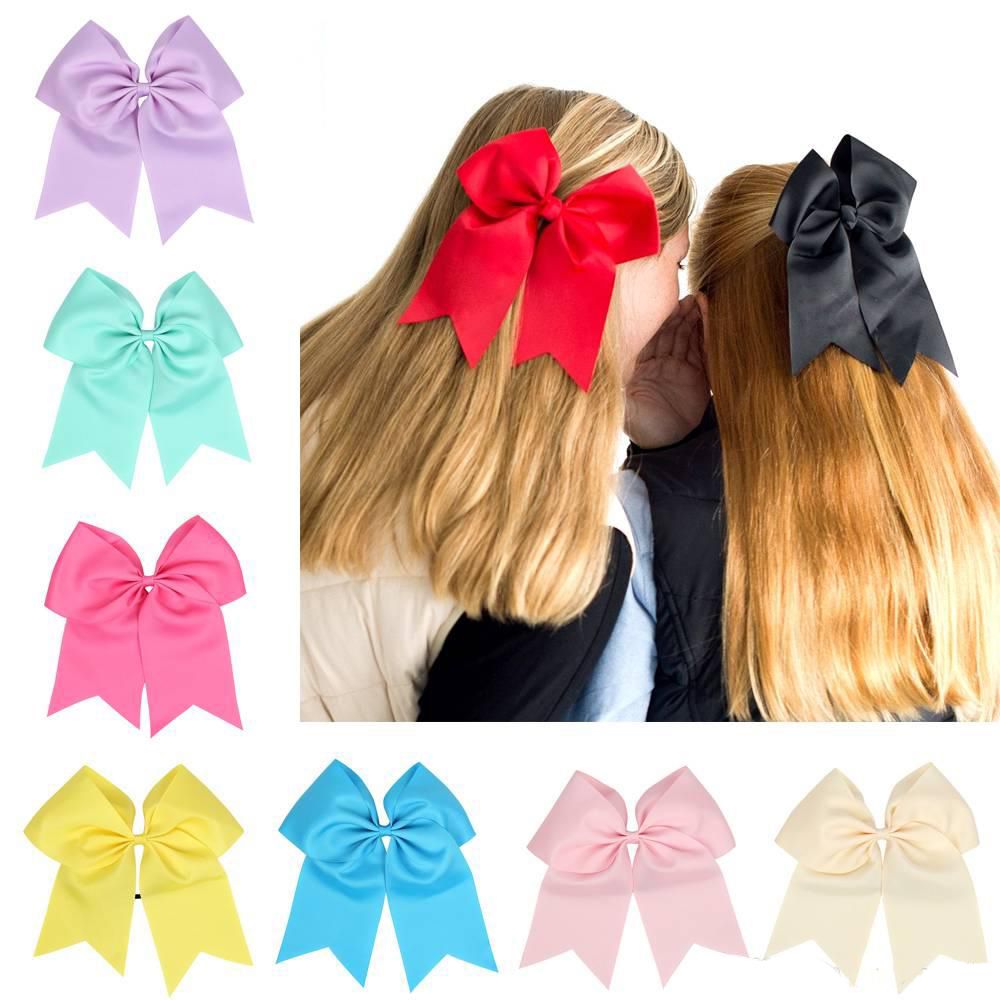 Girls Solid Ribbon Grosgrain Hair Bows Clip With Elastic Hair Ties