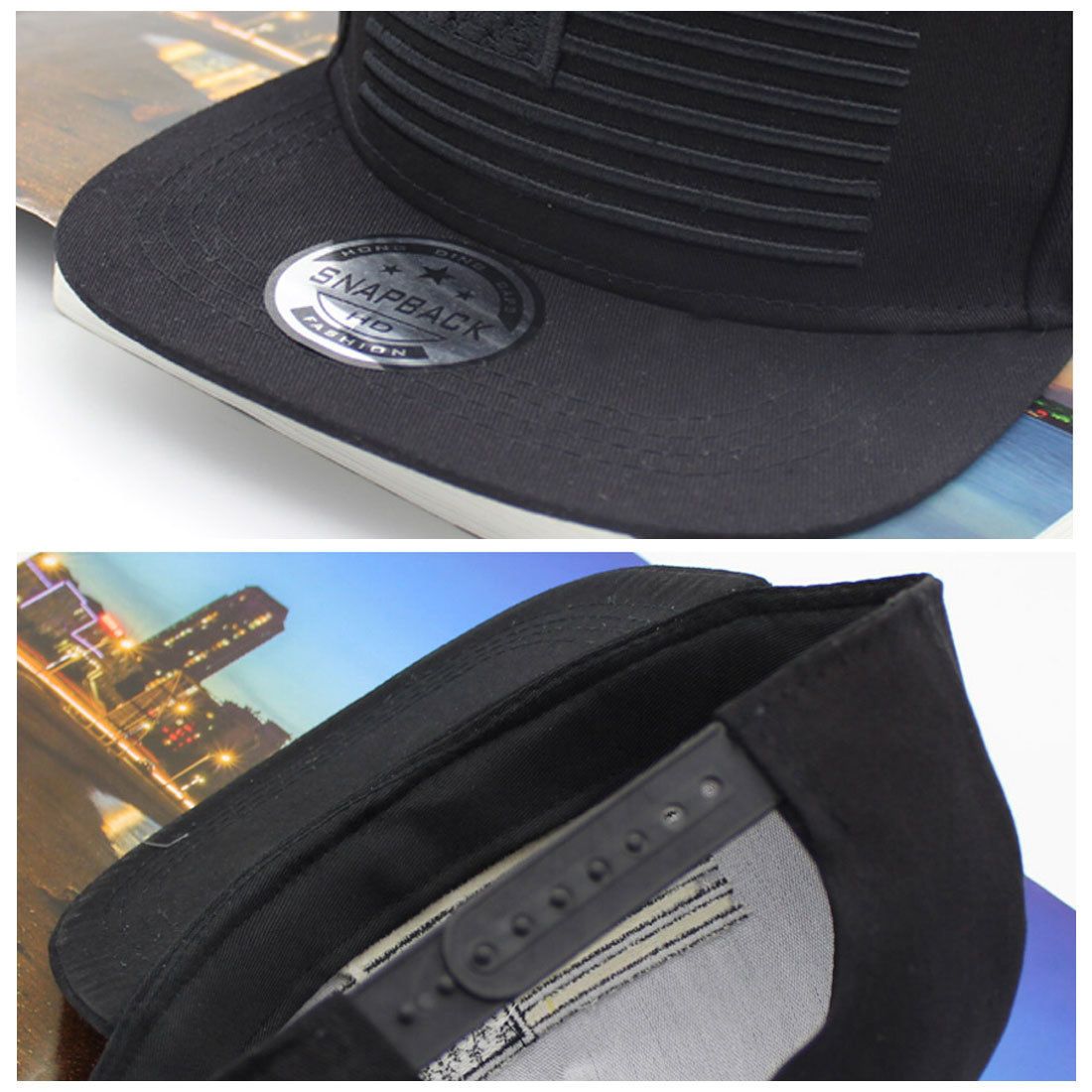 plain black flat peak cap