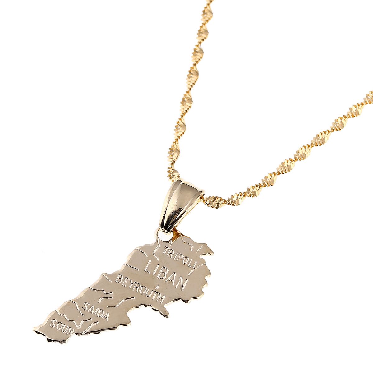 Wholesale Liban Map Necklace Pendants Chain Women Men Gold Color