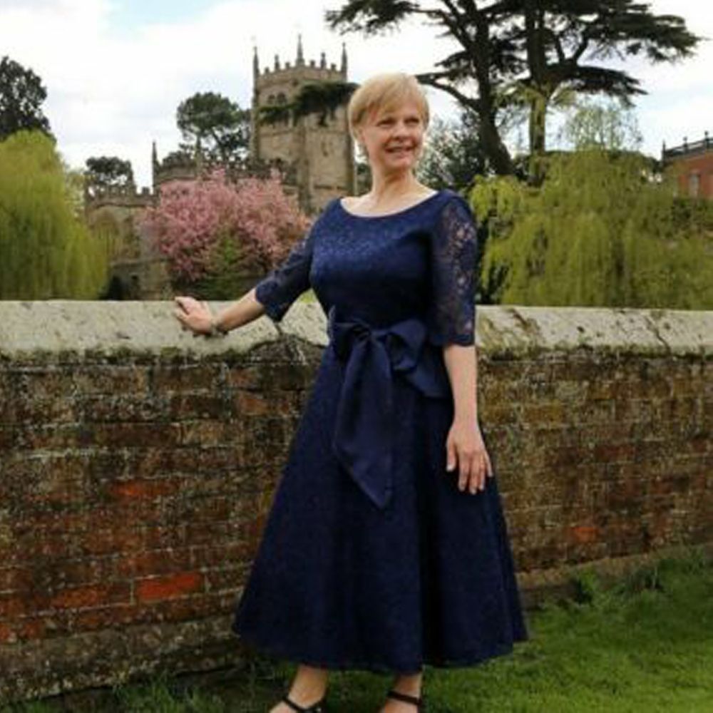 navy blue lace mother of the bride dress