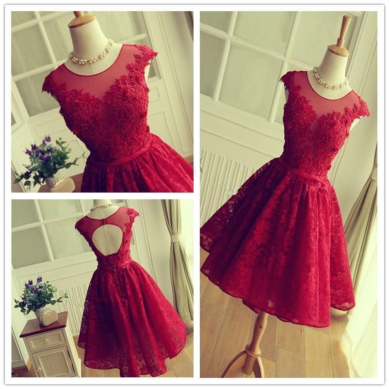 Compra Vestidos De Graduación De Cóctel Elegante Nueva Combinados En Rojo  Cuello Partido Apliques Floral Encaje De Tul Vestidos De Regreso A Casa  Mangas Cap Completa Vestidos Junior Barato | Entrega Rápida