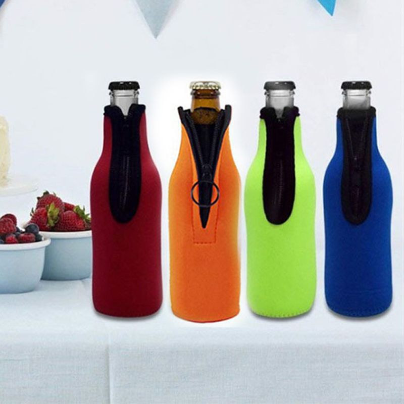 2021 Neoprene Beer Bottle Cooler Sleeves With Ring Zipper Foldable