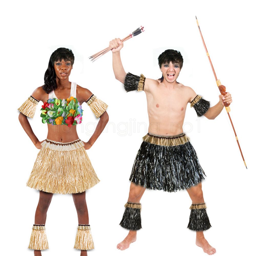 Hawaiian Straw Skirts Sets Arm Sleeve Feet Cover Grass Skirt Party