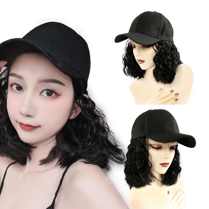 Baseball Cap Short Wigs For Women Heat Resistant Fiber Black Hair