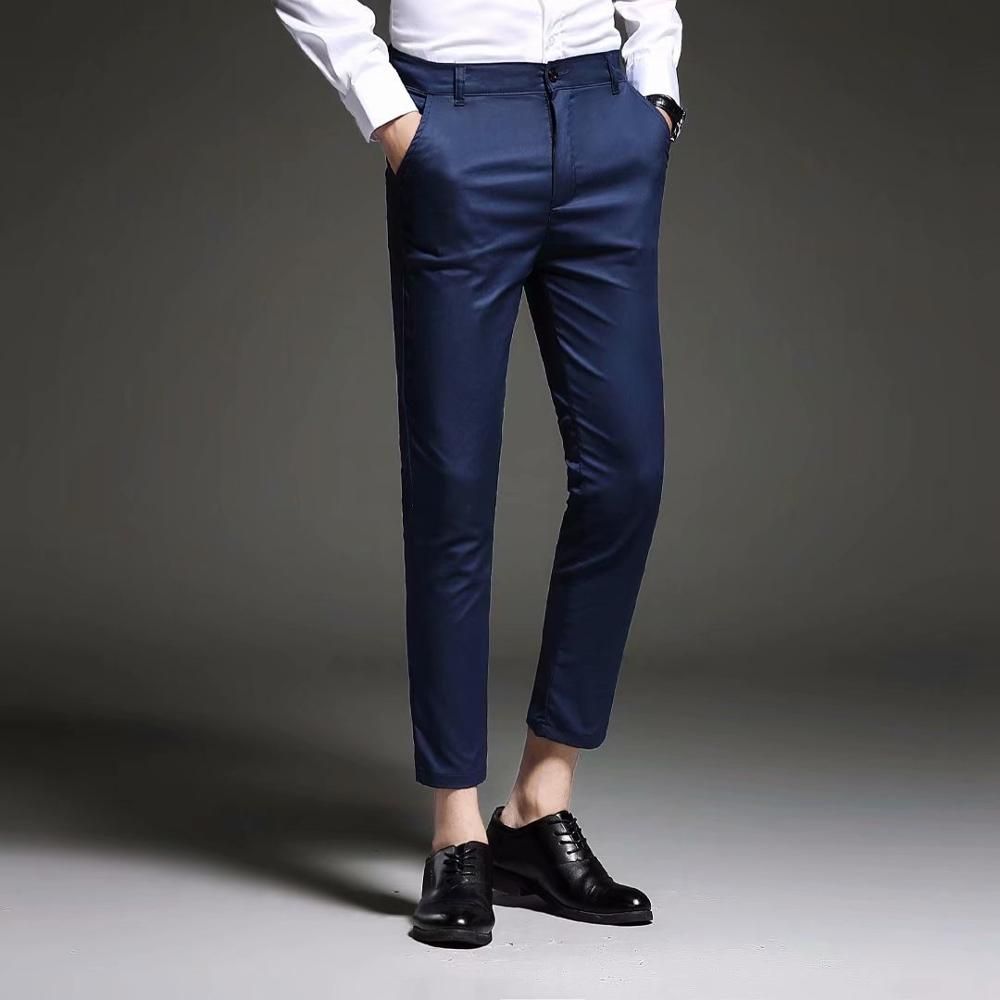 Nuevo 2019 Mens Slim Fit Business Pantalones para hombres Traje Pantalones Tobillo Longitud Hombres Verano Traje Formal Pantalones Negro Blanco Azul Nuevo 2019 Mens Slim Fit Business Pantalones para hombres Traje Pantalones Tobillo Longitud Hombres Verano Traje Formal Pantalones Negro Blanco Azul