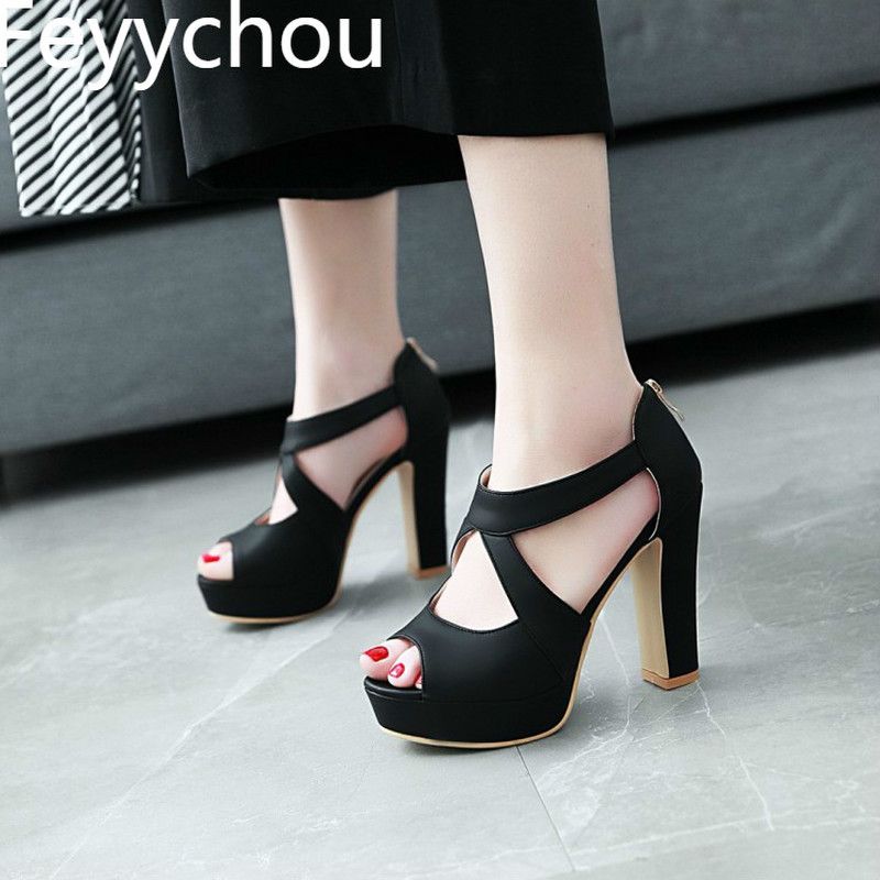 peep toe thick heel