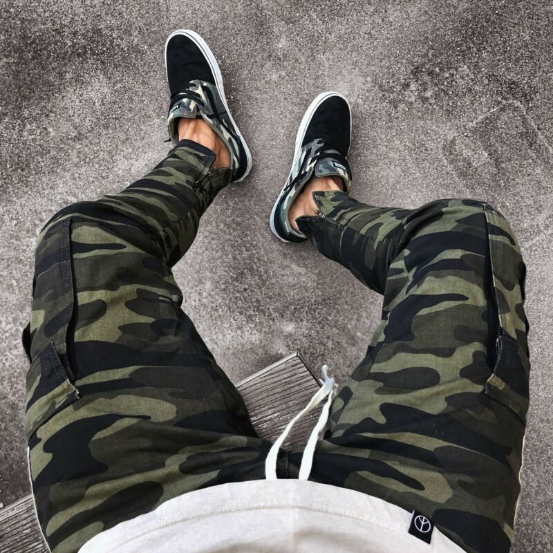 Mens Relaxed-Fit Cargo Pants Multi Pocket Military Camo Combat Work Pants