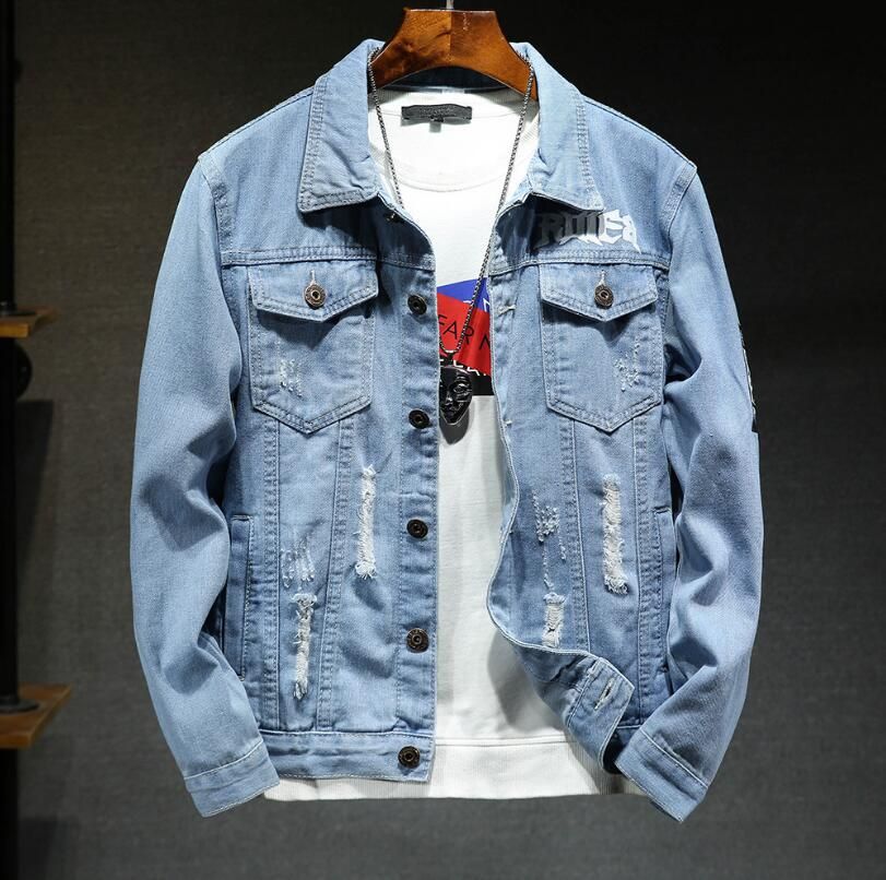 Primavera otoño para hombre chaqueta de mezclilla moda Casual Delgado rasgado Denim Chaquetas HON Primavera otoño para hombre chaqueta de mezclilla moda Casual Delgado rasgado Denim Chaquetas HON