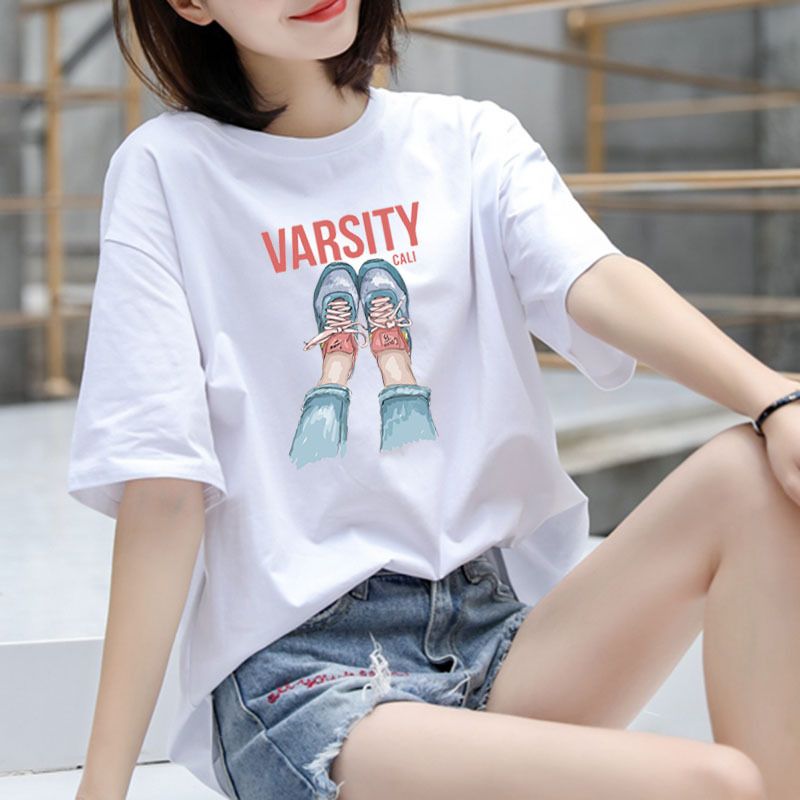 Vogue Tops Camiseta de manga corta para mujer tallas grandes Mujer 2019 verano nueva Camiseta de impresión Camiseta de algodón blanca sin camiseta mujer