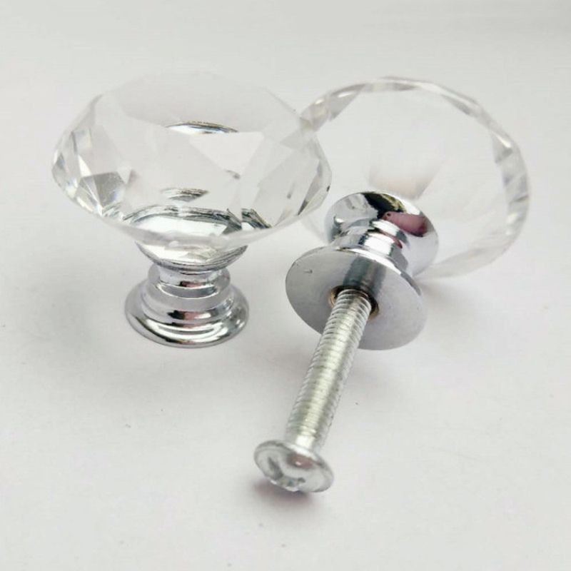 Knobs Black Crystal Diamond Glass Pull Handle Cabinet Closet Door Knob 30mm