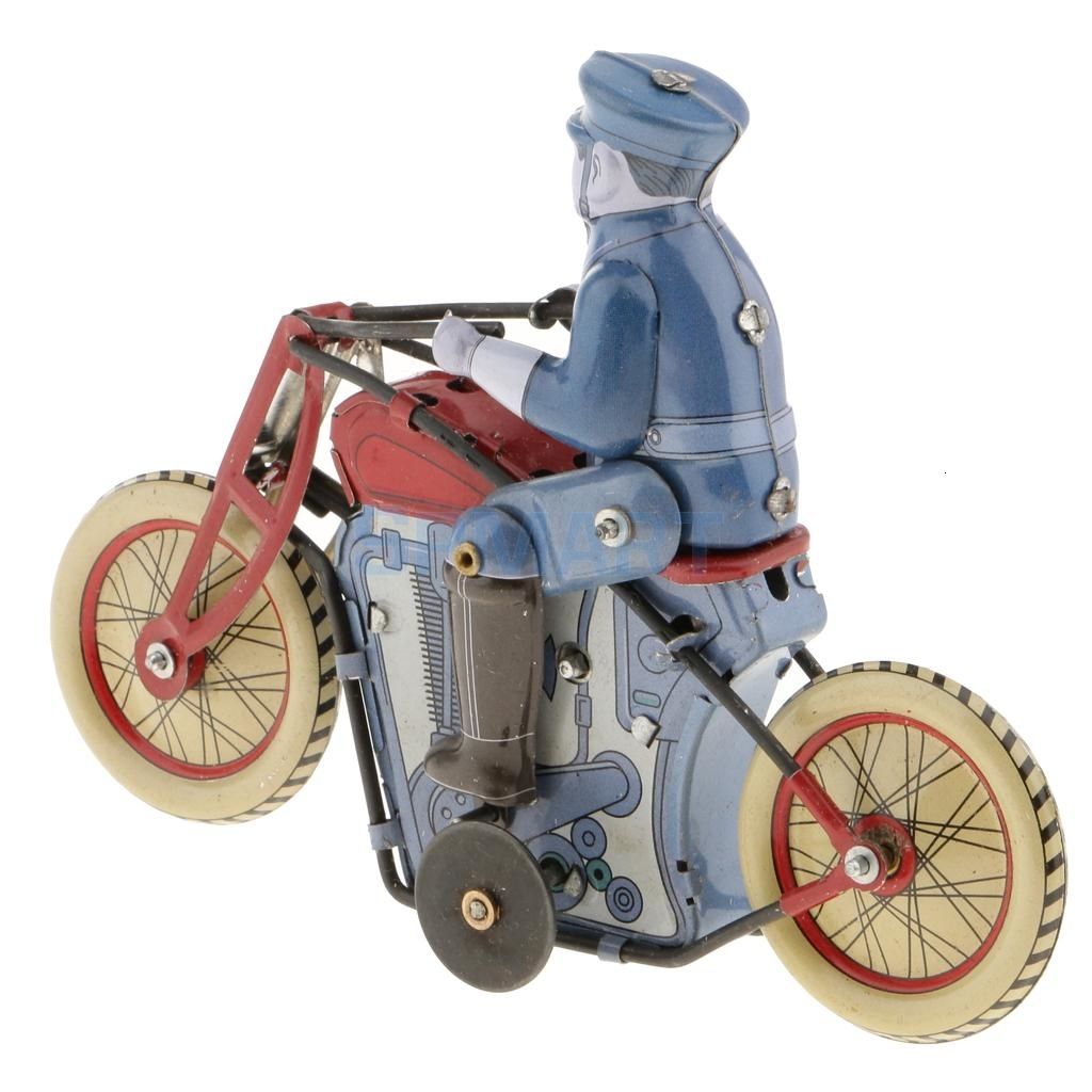 Retro Policeman Riding Motorcycle Model Wind-up Clockwork Tin Toy Collection 