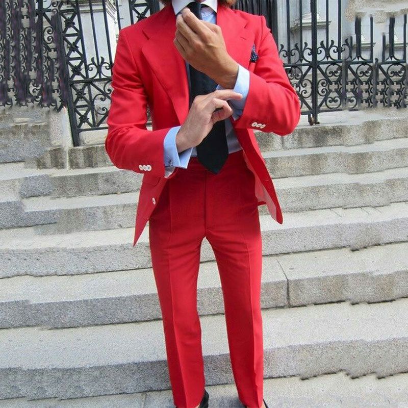 Wide Notched Lapel Red Men Suits Groom Wedding Tuxedo Best Man Blazers