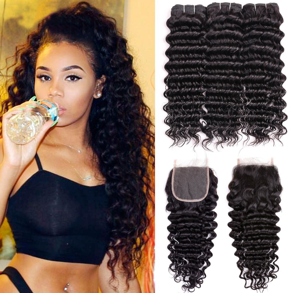 Beau Diva A Deep Wave Bundles With Closure Unprocessed Brazilian Virgin Hair Remy Human