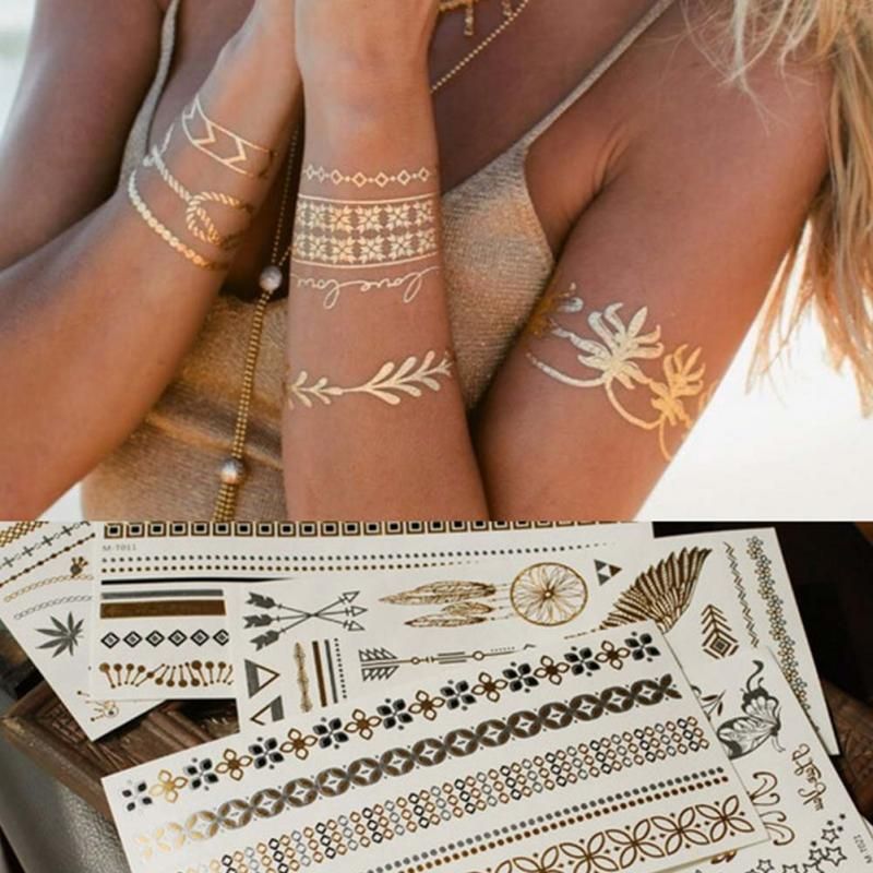 Bohemian Women Men Body Art Gold Metallic Tattoo Sticker Chain Bracelet Fake Jewelry Waterproof Temporary Tattoos Sticker #20 T190711 Bohemian Women Men Body Art Gold Metallic Tattoo Sticker Chain Bracelet Fake Jewelry Waterproof Temporary Tattoos Sticker #20 T190711