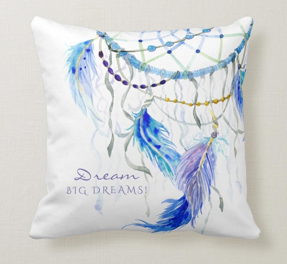 Throw Pillow Case Boho Watercolor Dream Catcher Big Dreams
