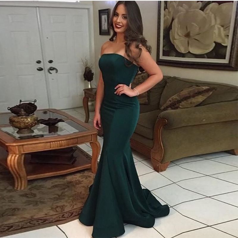 Dark Green Strapless Prom Dress Mermaid 