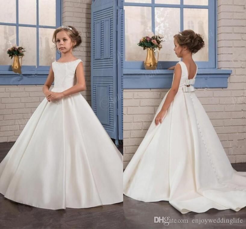 ivory satin flower girl dresses