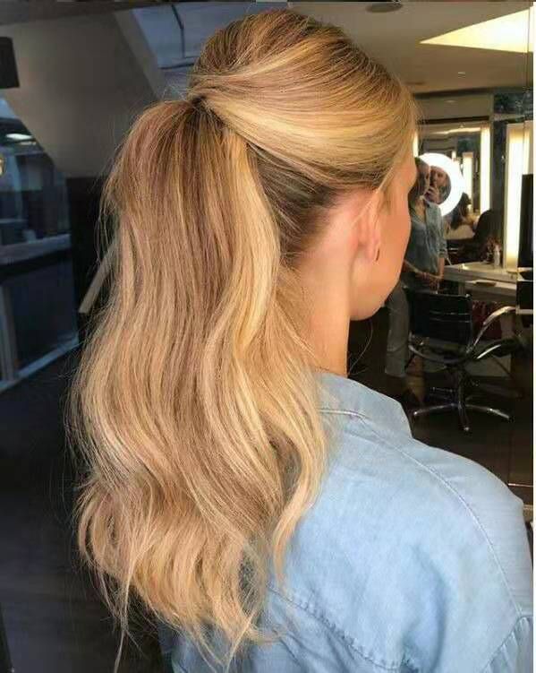 Wavy Curly Blond Human Hair Wrap Drawstring Ponytail Hairpiece
