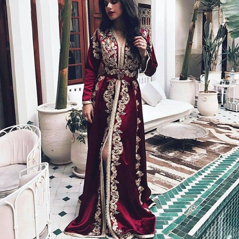 Borgoi Dubai Vestidos de noche Dorado kaftan encaje cinturón árabe musulmán ocasión fiesta