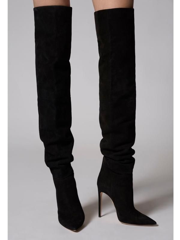 black suede stiletto heels