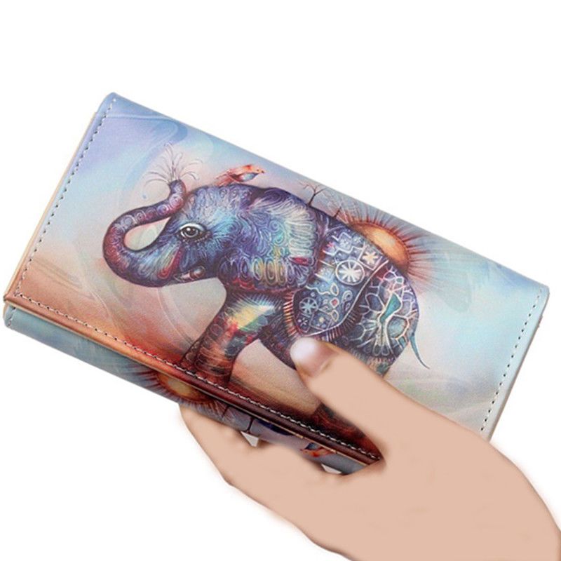 Womens Wallets Africa Women Elephant Colorful Leather Passport Wallet Change Purse Zip Handbags