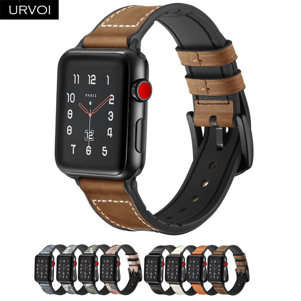 Compre Correa Urvoi Para Apple Watch Serie 4 3 2 1 Banda De Cuero Parte Posterior De Silicona Para Cinturon Iwatch Transpirable 38 40 42 44 Mm Negro Hebilla T190620 A 32 58 Del Shen84 Dhgate Com