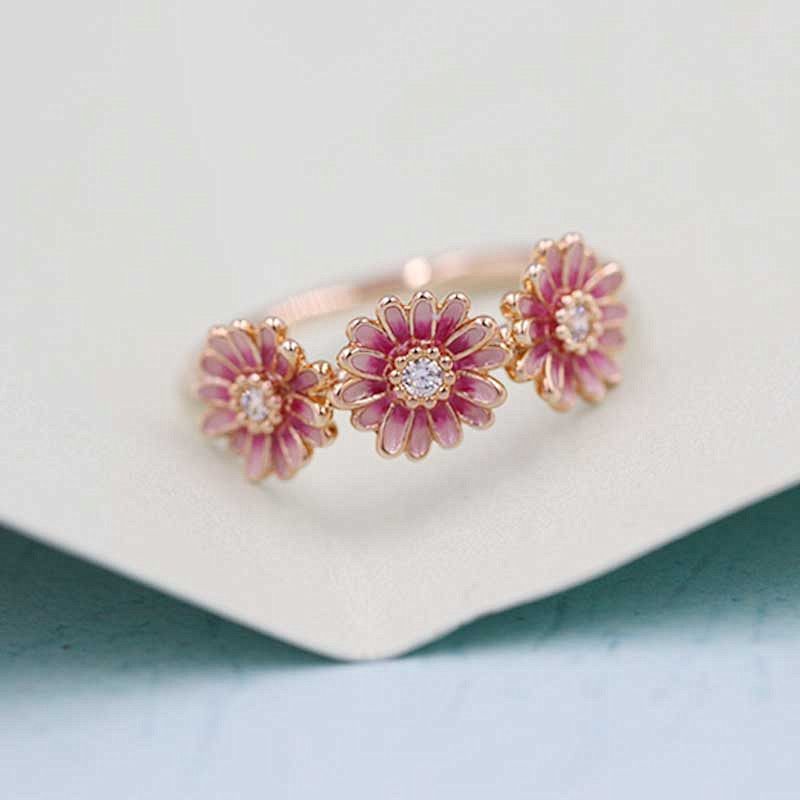 Pink daisy flower outlet trio ring pandora