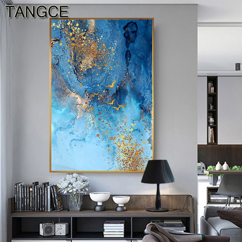 2020 Abstract Golden Foil Canvas Painting Blue Print Poster Big Wall Art Picture For Living Room Nordic Tableaux Abstract Blue Poster From Georgen 21 95 Dhgate Com