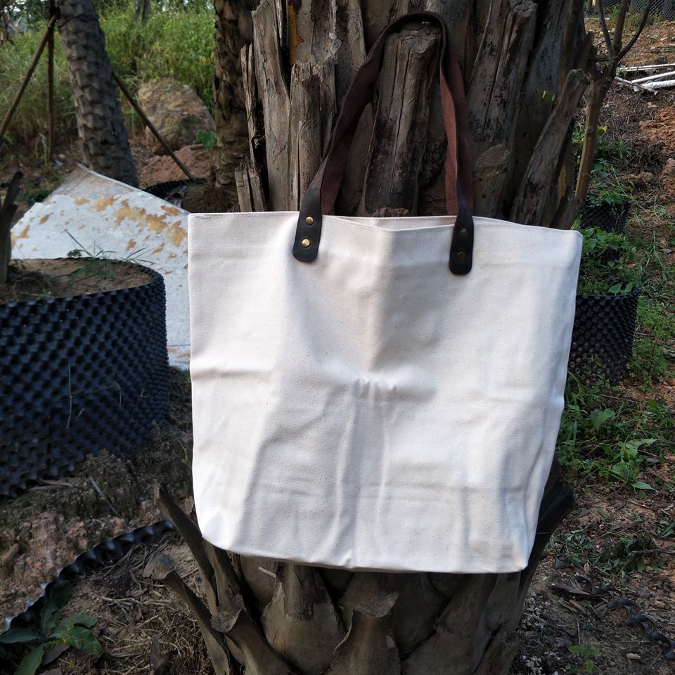 leather handle canvas tote bag