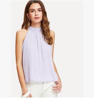 Compra Sheinside Elegante Plisado Sin Mangas De La Blusa De Las Mujeres  2019 Verano Cuello Alzado Trasera Ata Para Arriba Blusas Ocasional De La  Camisa De La Gasa De Gran Tamaño Y19042902