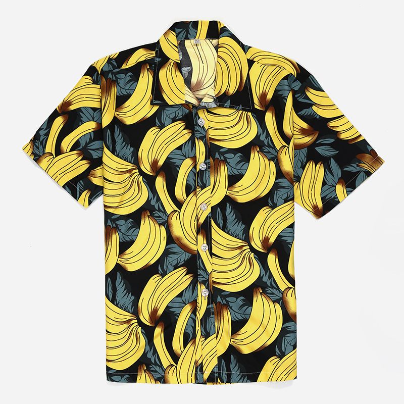 JXG Men Button Up Short Sleeve Hawaii Slim Casual 3D Print Shirts